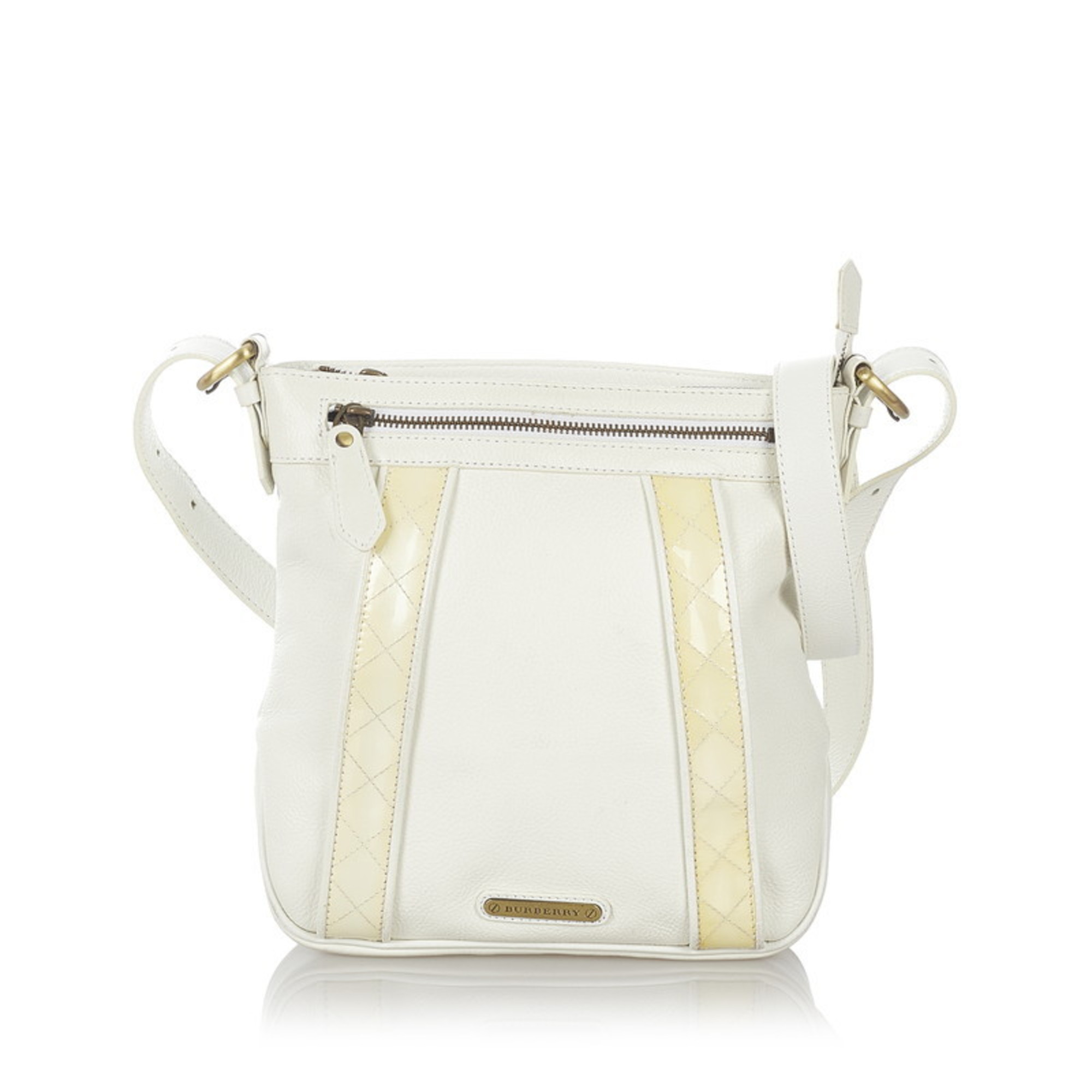 Burberry Nova Check Shoulder Bag White Leather Ladies